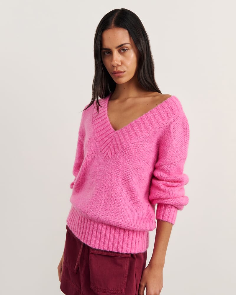 Lily V Neck Knit in PEONY