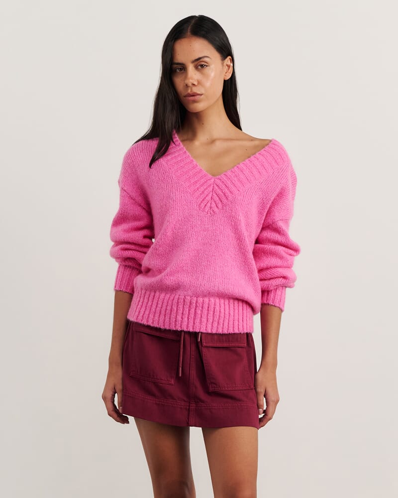 Lily V Neck Knit in PEONY
