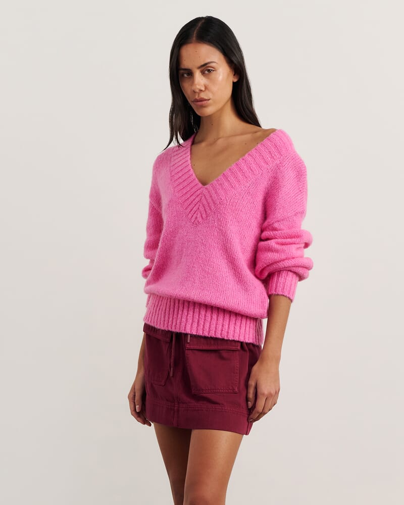 Lily V Neck Knit in PEONY