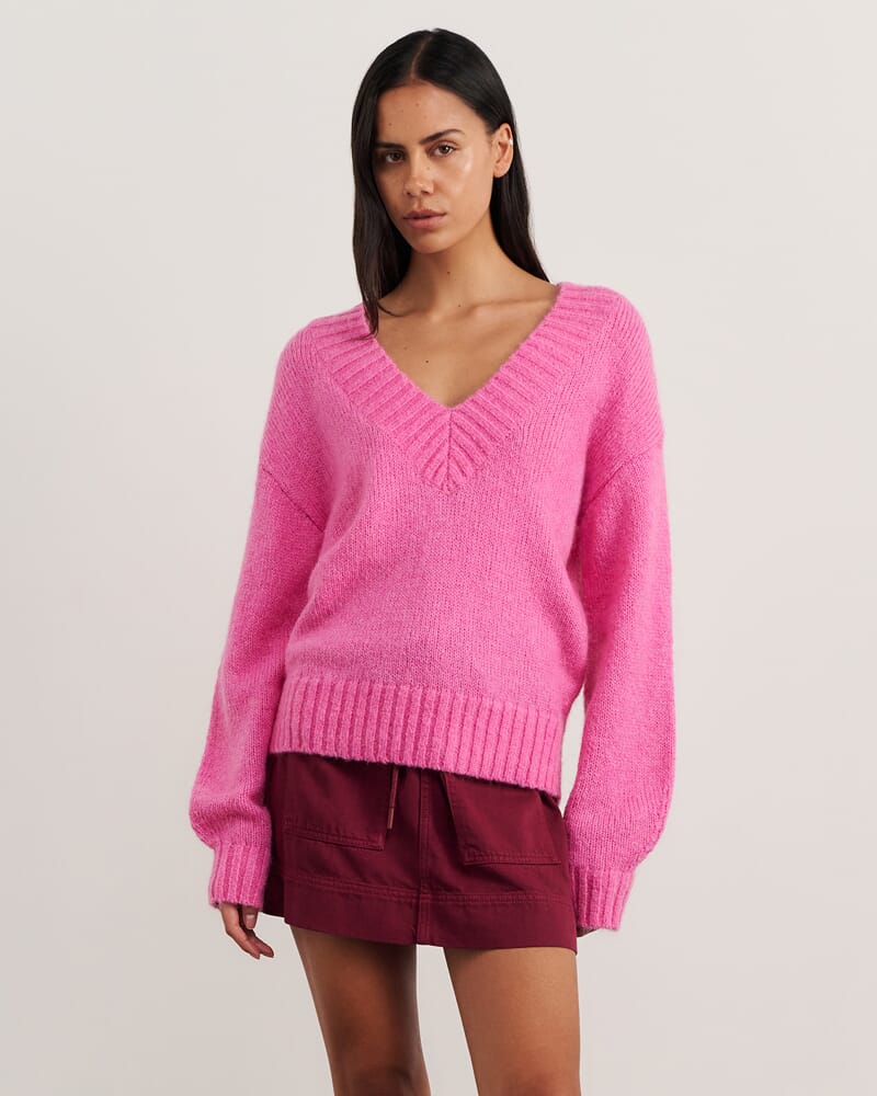 Lily V Neck Knit in PEONY