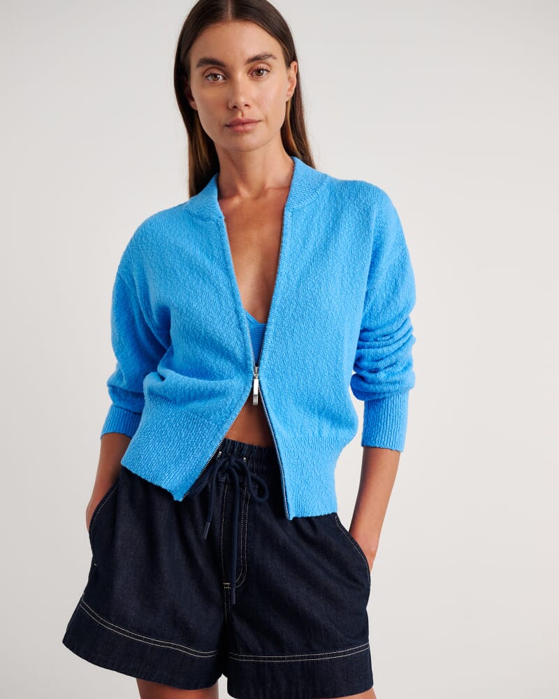 Arden Zip Knit Cardigan in BELLE BLUE