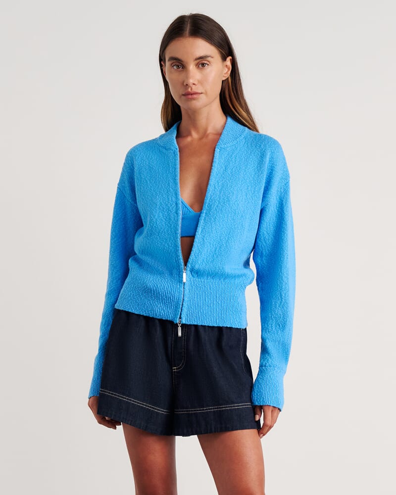 Arden Zip Knit Cardigan in BELLE BLUE