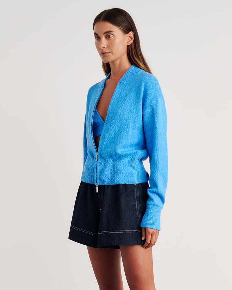 Arden Zip Knit Cardigan in BELLE BLUE