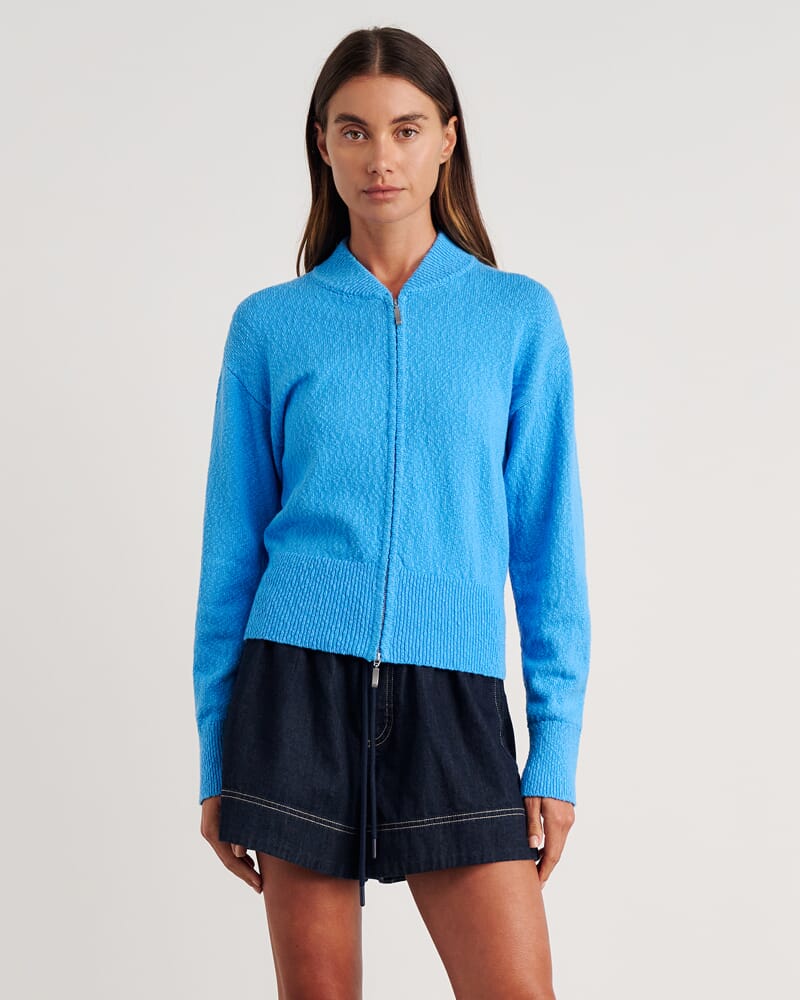 Arden Zip Knit Cardigan in BELLE BLUE