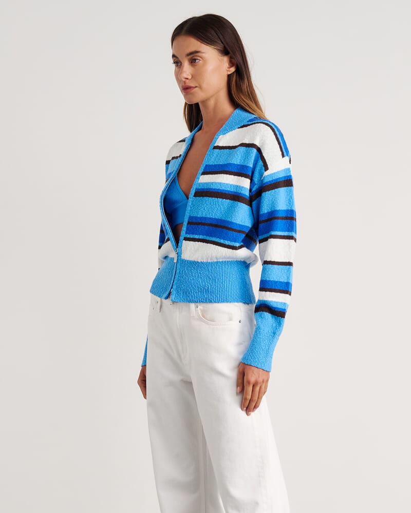 Arden Zip Knit Cardigan in BLUE MULTI