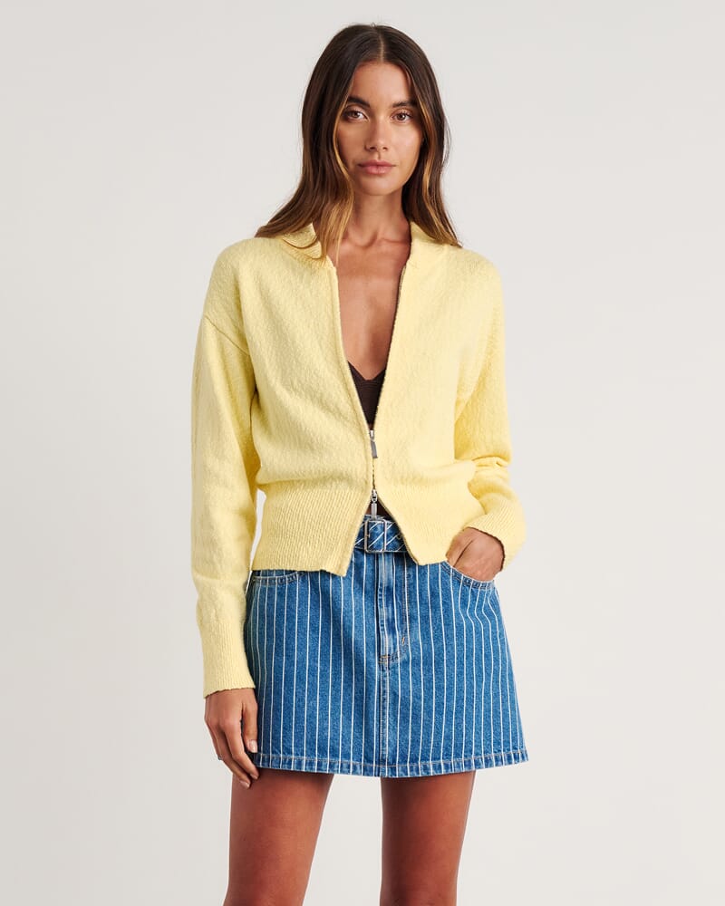 Arden Zip Knit Cardigan in LEMON SORBET