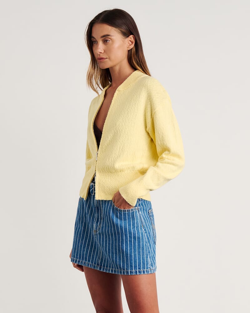 Arden Zip Knit Cardigan in LEMON SORBET