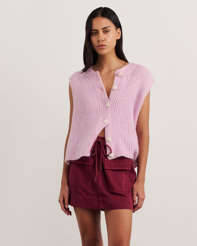 Lily Button Vest in PINK FROST