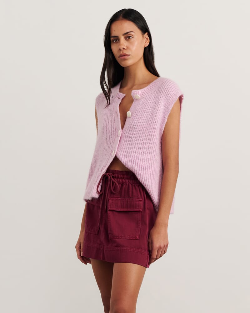 Lily Button Vest in PINK FROST