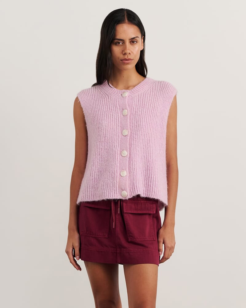 Lily Button Vest in PINK FROST