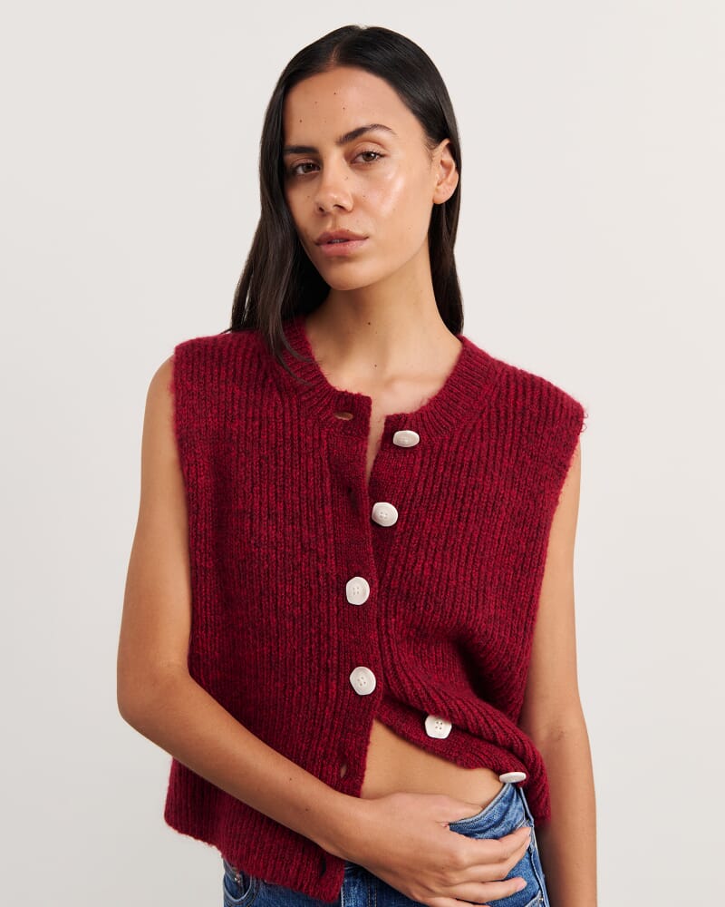 Lily Button Vest in WINE