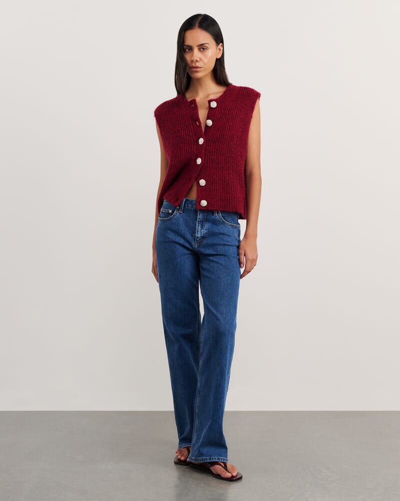 Lily Button Vest in WINE