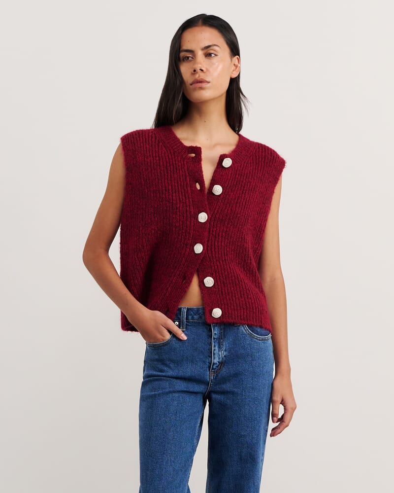 Lily Button Vest in WINE