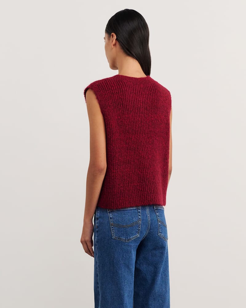 Lily Button Vest in WINE