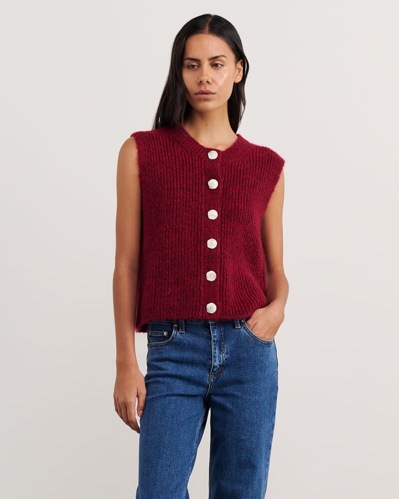Lily Button Vest in WINE