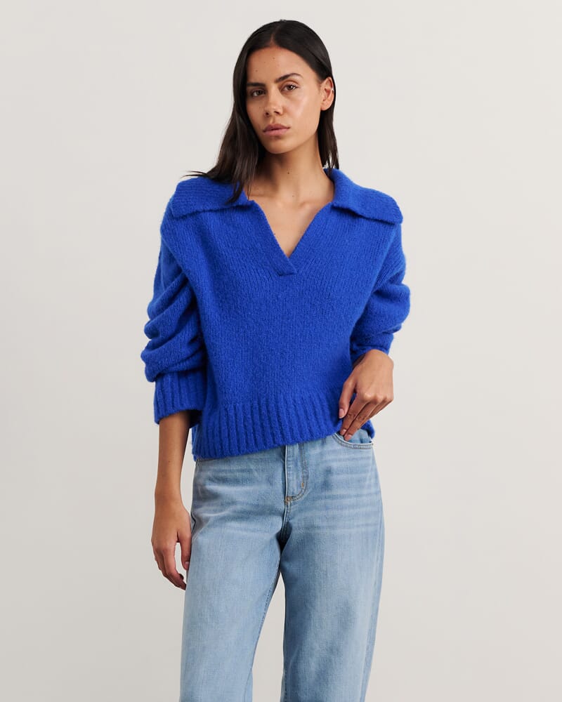 Lily Collared Knit in COBALT