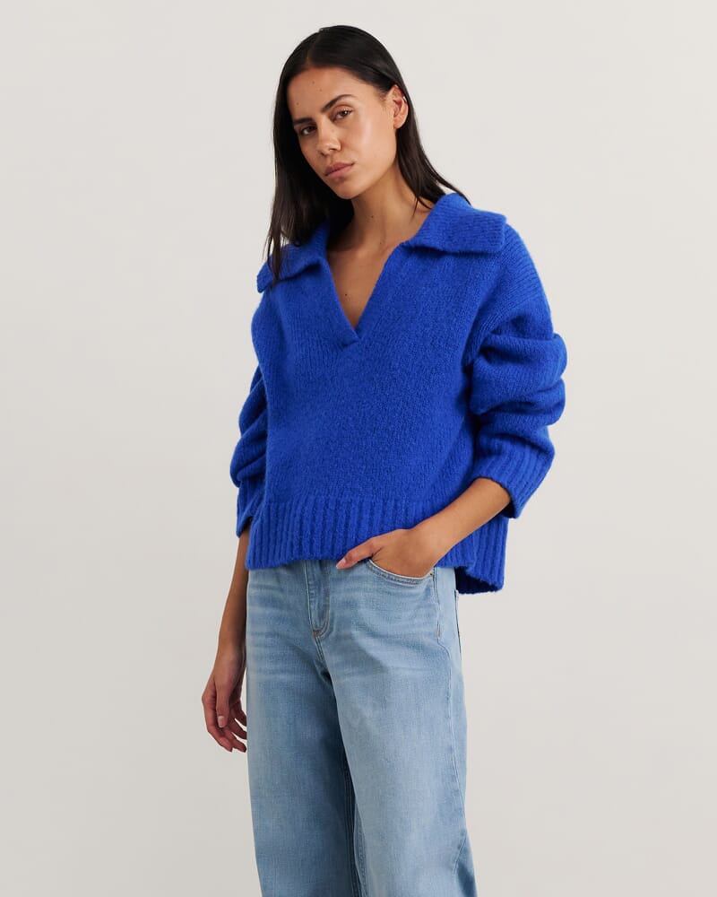 Lily Collared Knit in COBALT