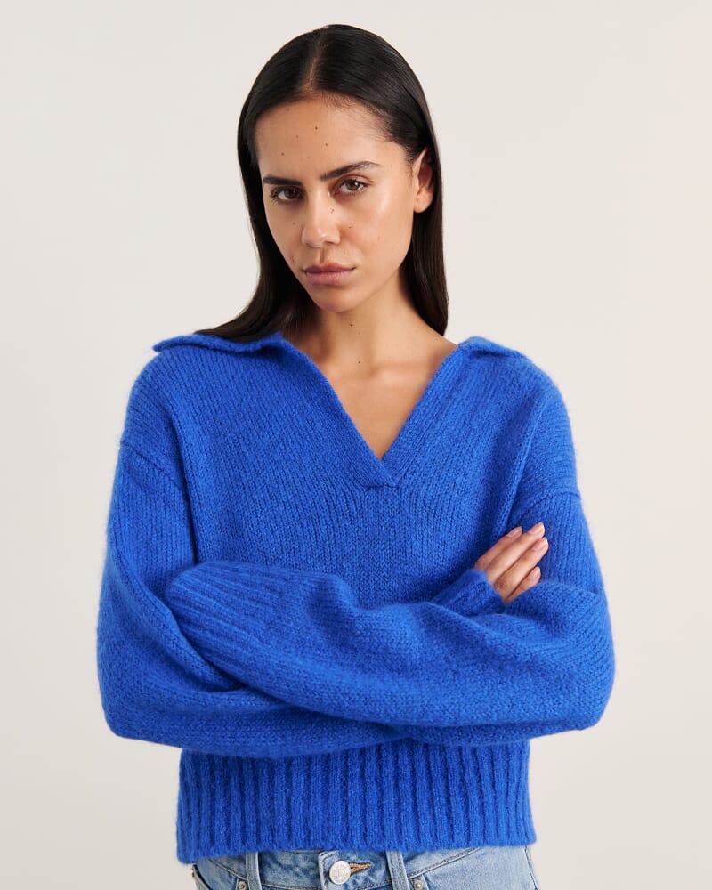 Lily Collared Knit in COBALT