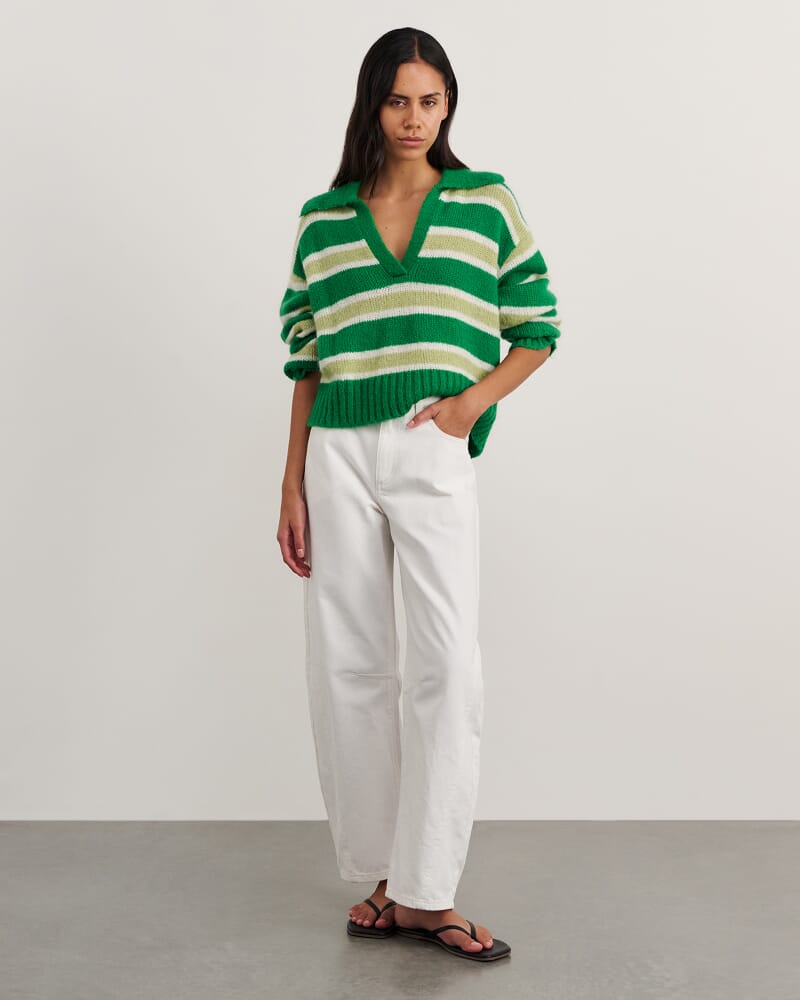 Lily Collared Knit in GREEN/WHITE