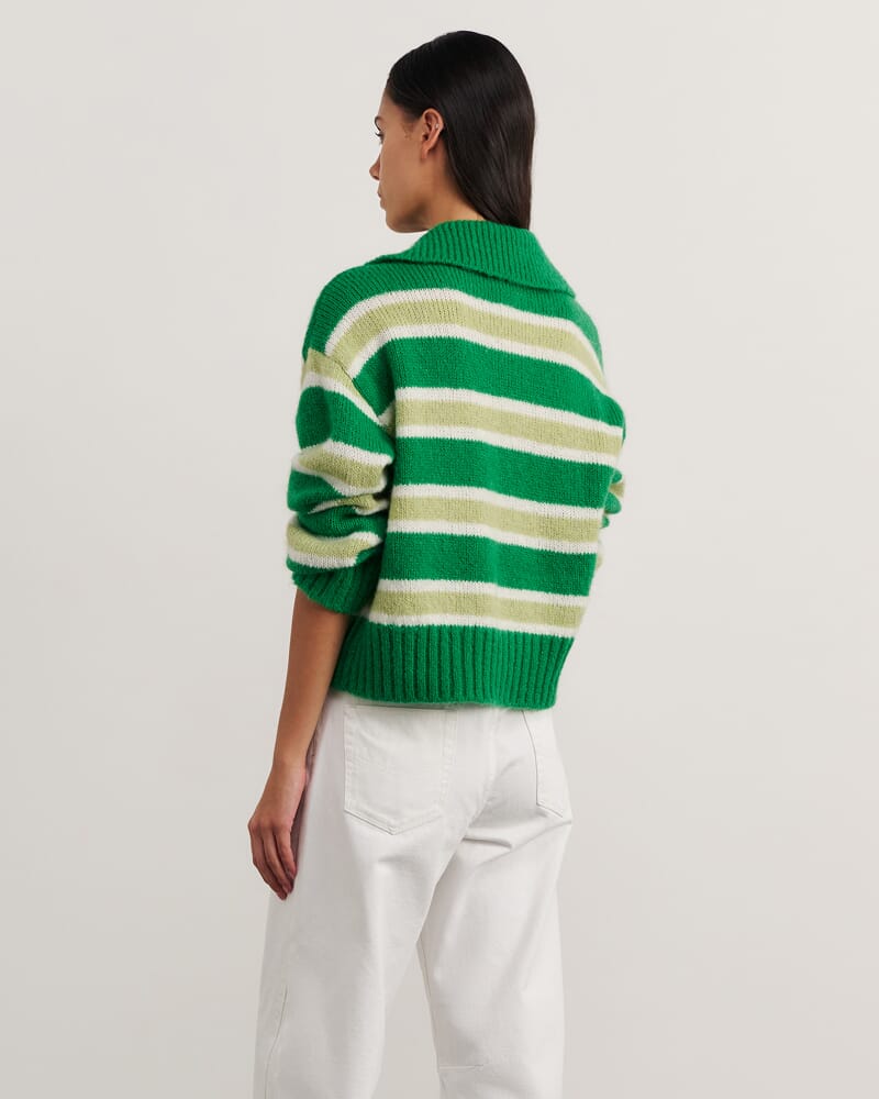Lily Collared Knit in GREEN/WHITE