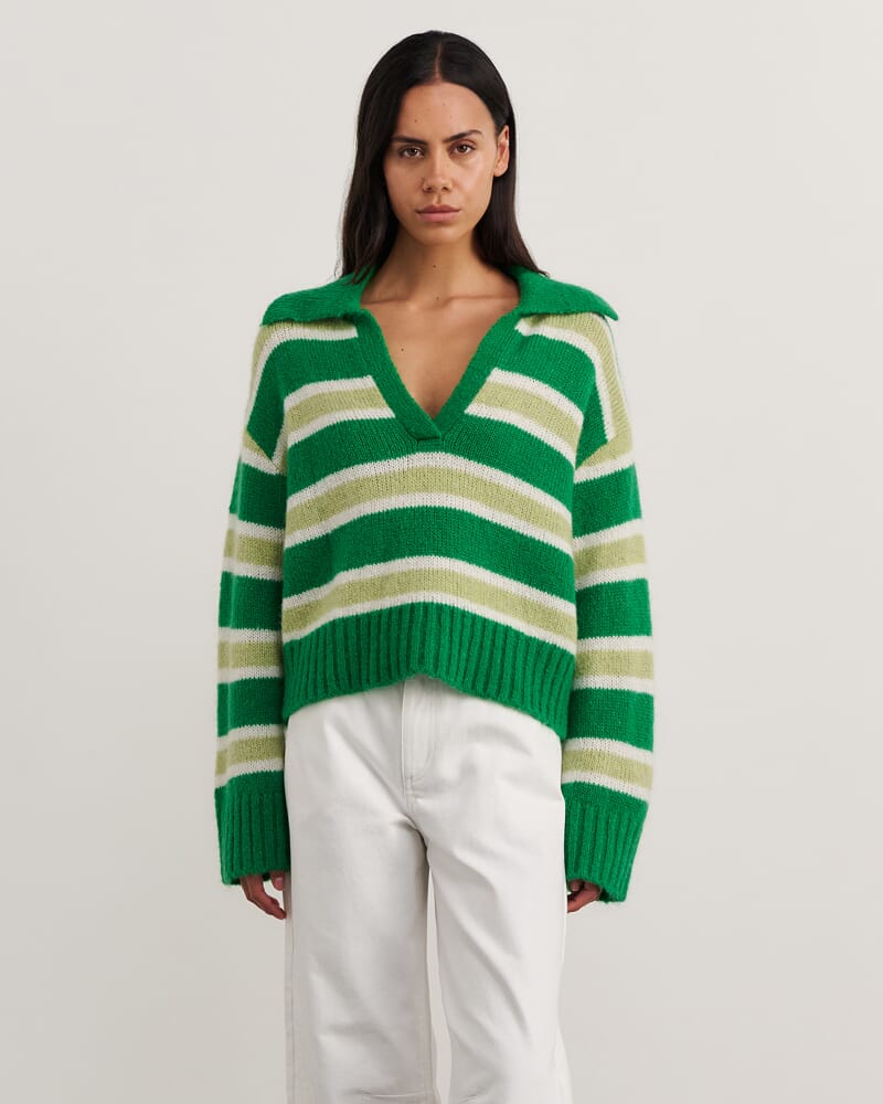 Lily Collared Knit in GREEN/WHITE
