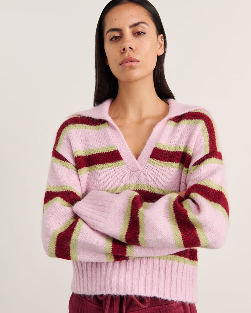 Lily Collared Knit in PINK/GREEN