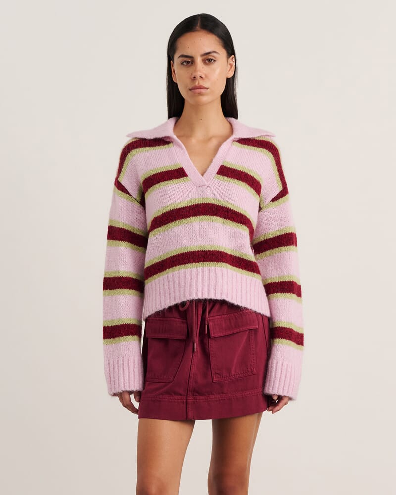 Lily Collared Knit in PINK/GREEN