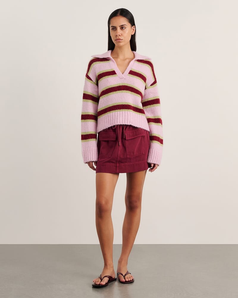 Lily Collared Knit in PINK/GREEN