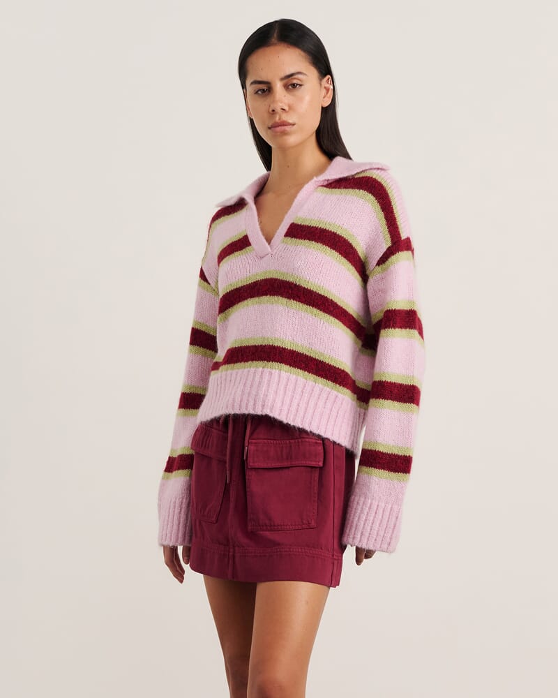 Lily Collared Knit in PINK/GREEN
