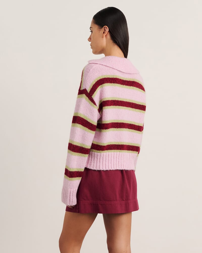 Lily Collared Knit in PINK/GREEN