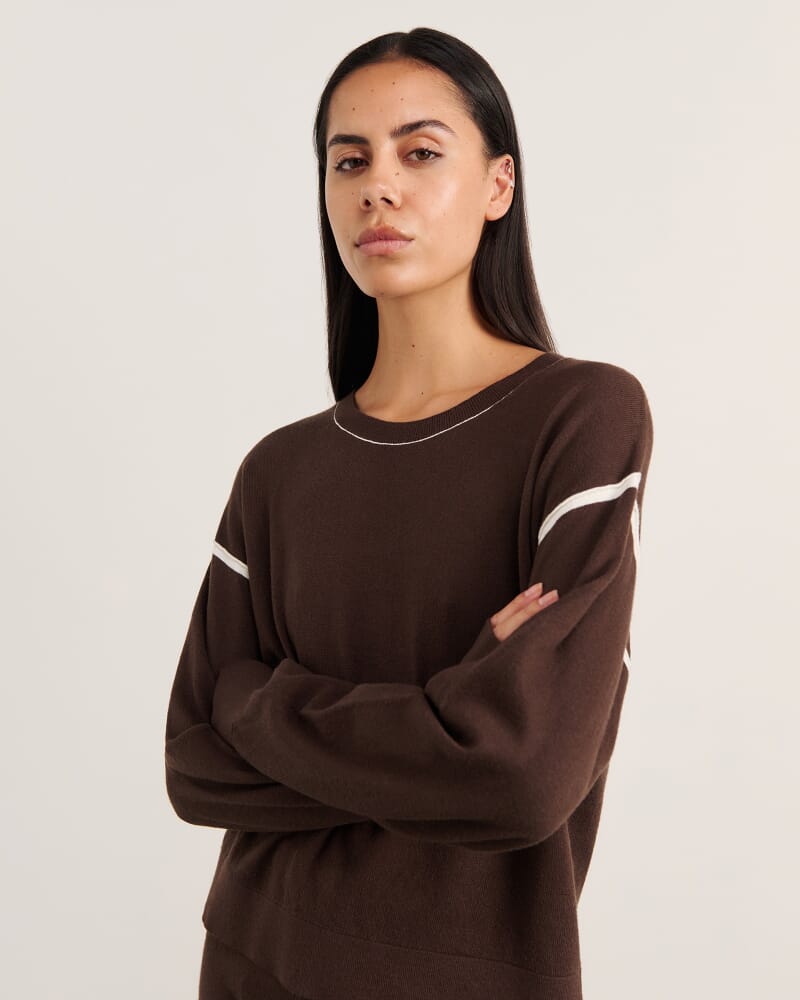 Orla Contrast Sweater in DARK CHOCOLATE
