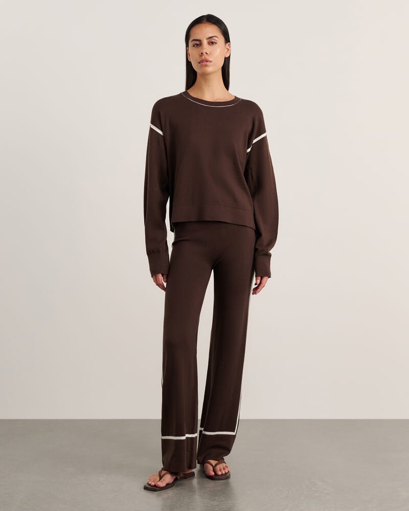 Orla Contrast Sweater in DARK CHOCOLATE