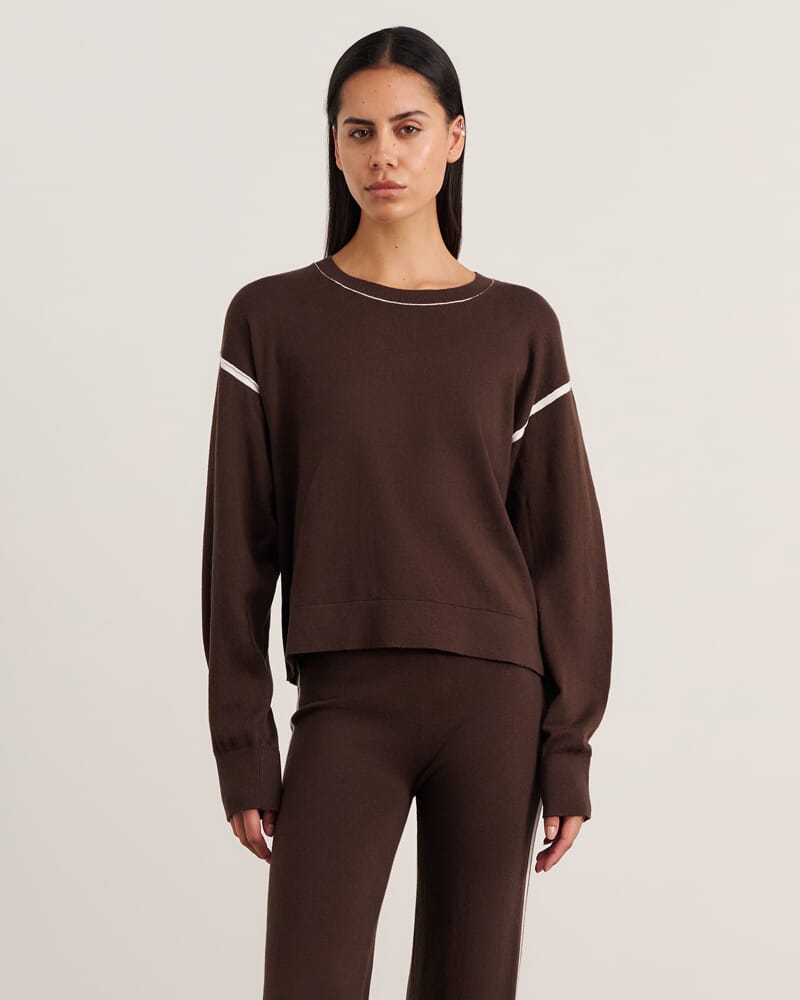Orla Contrast Sweater in DARK CHOCOLATE
