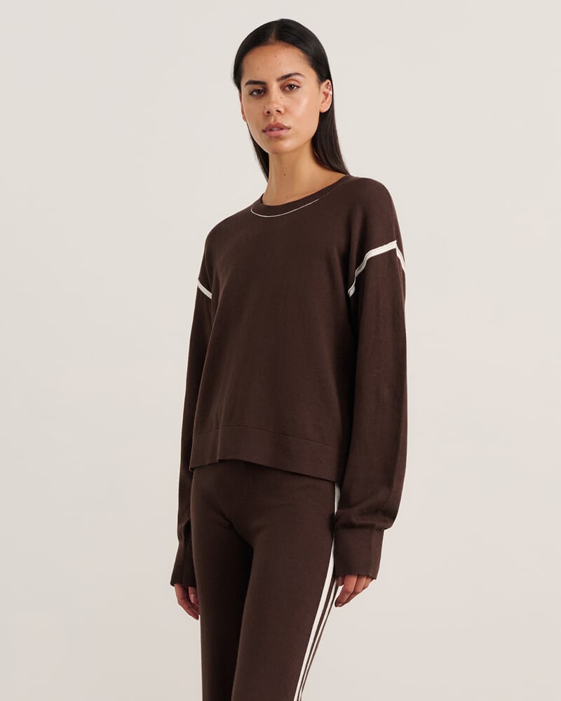 Orla Contrast Sweater in DARK CHOCOLATE