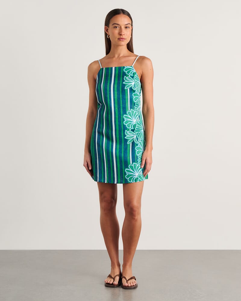 Flora Striped Dress in NAVY/GREEN
