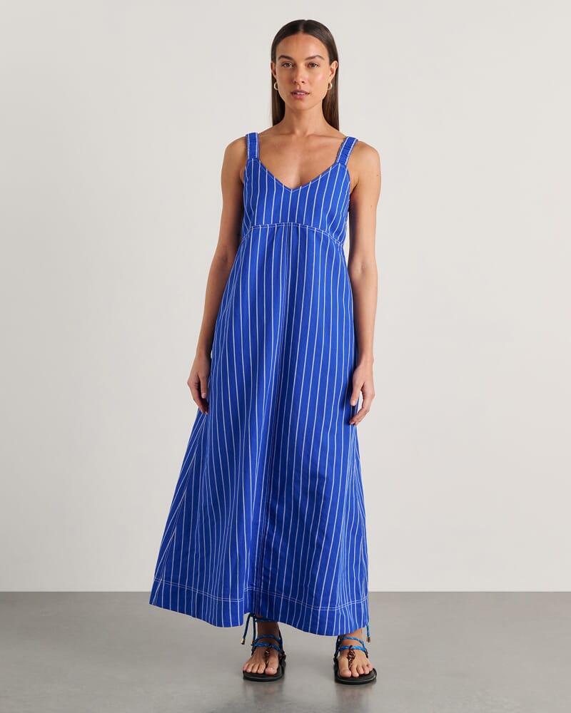 Sara Stripe Dress in COBALT/WHITE