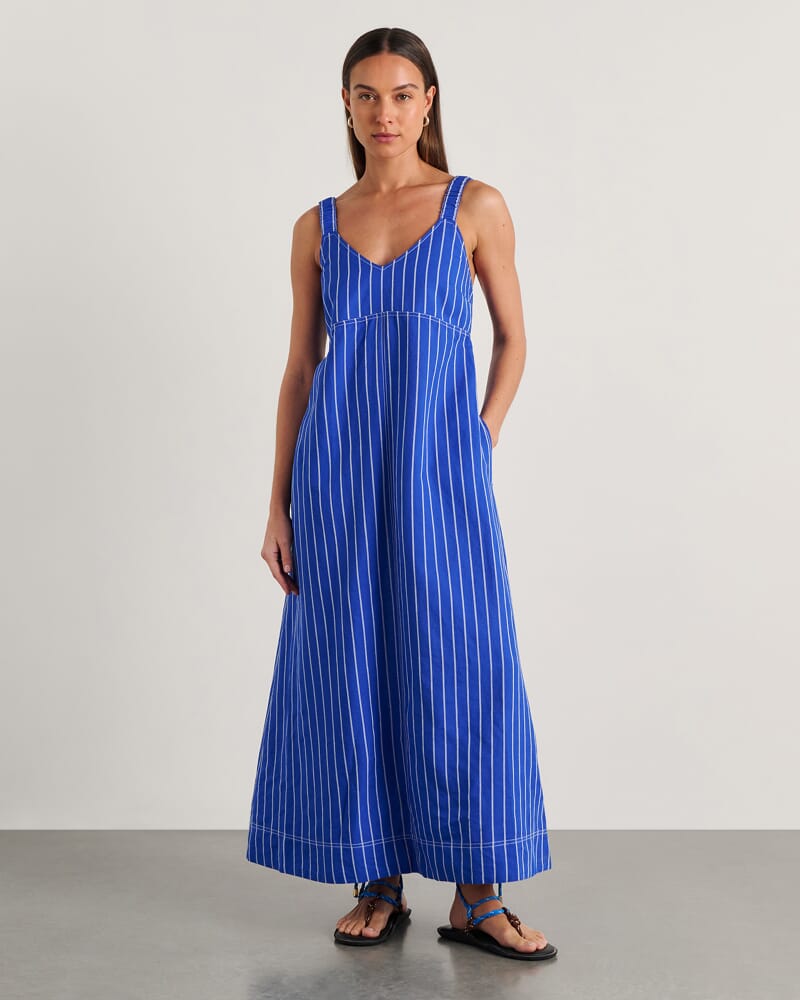 Sara Stripe Dress in COBALT/WHITE