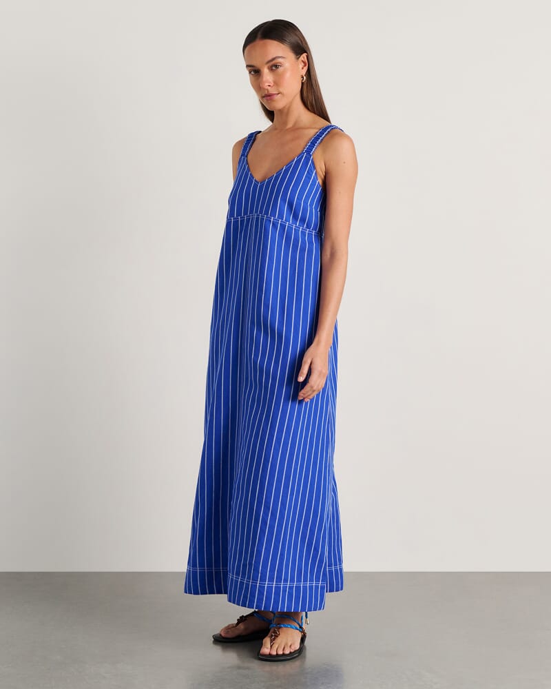 Sara Stripe Dress in COBALT/WHITE