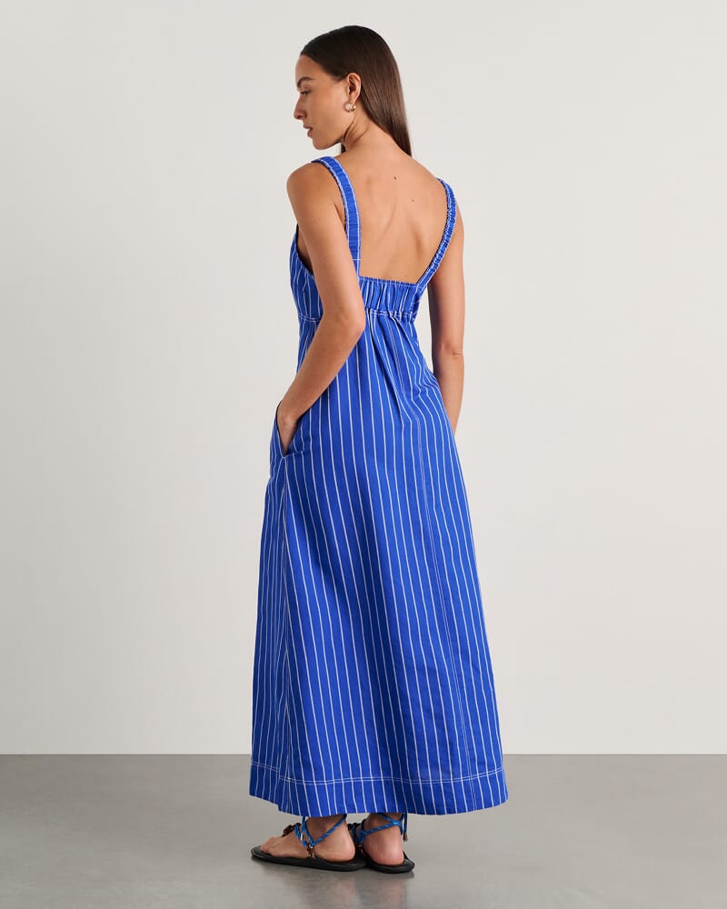 Sara Stripe Dress in COBALT/WHITE